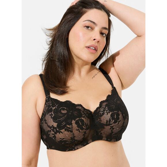 Torrid Full Coverage Balconette Lightly Lined Floral Lace 360 Bra Size 46DDD - Picture 1 of 6